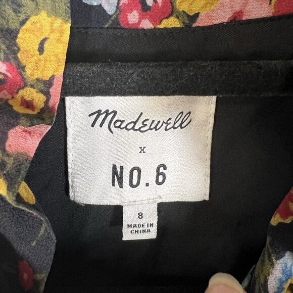 Madewell x Mix No 6 Size 8 Black Silk Beacon Dress in Garden Bouquet Floral - Picture 4 of 9